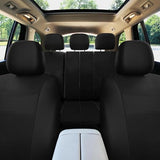 ▶ Juego de fundas de asiento con funda para volante y almohadilla para cinturón de seguridad (compatible con airbag y asiento dividido en negro)