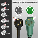 ▶ Cable de extensión RV/EV de 50 amperios para exteriores con mango de agarre, cable de alimentación flexible resistente calibre 6/3+8/1 STW de 4 puntas RV impermeable, NEMA 14-50P a 14-50R,