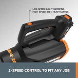 Soplador de Hojas inalámbrico de 20 V, soplador eléctrico con Ventilador de turbina, sopladores para Cuidado del césped con Control de 2 velocidades, batería y Cargador Incluido WORX