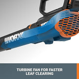 Soplador de Hojas inalámbrico de 20 V, soplador eléctrico con Ventilador de turbina, sopladores para Cuidado del césped con Control de 2 velocidades, batería y Cargador Incluido WORX