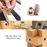 Tyenaza 20 Piezas M6 x 10 mm Tuercas para Madera, Remaches de Tuerca, Tuercas de Inserción para Madera, Tuercas de InsercióN Hexagonales de Acero al Carbono Roscadas para Muebles de Madera