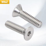 M&Z M6 x 10 tornillos de cabeza plana, acero inoxidable 18-8 (304), acabado brillante, DIN 7991, unidad de enchufe Allen, 25 piezas