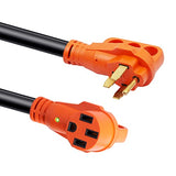 ▶ Cable de extensión para RV de 50 amperios, 15 pies, Resistente STW 6/3+8/1 AWG RV, NEMA 14-50R Hembra NEMA 14-50P Macho Enchufe, para caravanas, generadores, campistas, listado ETL