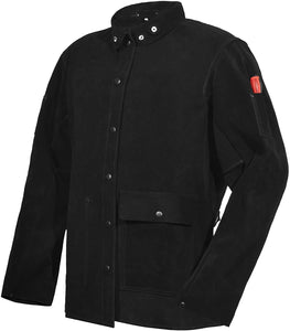 ▶ Chaqueta de soldadura de cuero negro, chaquetas de seguridad de trabajo de cuero vacuno dividido FR, chaquetas soldadoras para hombres y mujeres, Negro, XX-Large