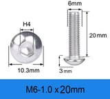 Metuja M6-1,0 x 20 mm Tornillos de cabeza de botón (25 unidades), acero inoxidable, rosca completa, plata, accionamiento hexagonal Allen