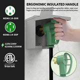 ▶ Cable de extensión RV/EV de 50 amperios para exteriores con mango de agarre, cable de alimentación flexible resistente calibre 6/3+8/1 STW de 4 puntas RV impermeable, NEMA 14-50P a 14-50R,