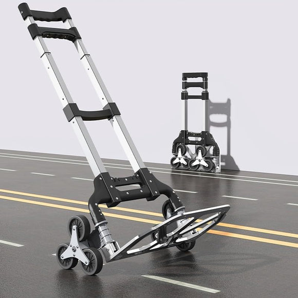 Carro de escalada de escalera de 6 ruedas resistente – Camión de mano plegable de 300 libras de capacidad, carro de aluminio todo terreno con mango ajustable, perfecto para comestibles, entregas
