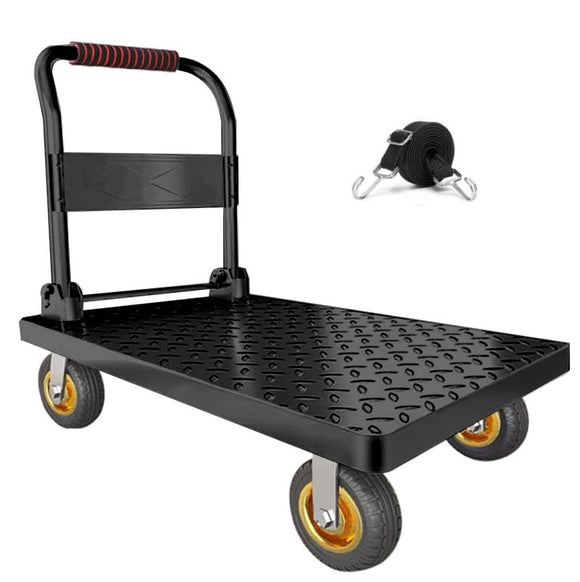 Carro plano de plataforma de alta resistencia, carro de mano de acero de 680.4 a 907.2 kg, con diseño de freno, 91.44 x 60.96 cm o 68.58 x 48.26 cm, carro negro grande de cama plana