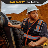 KwikSafety - Charlotte, NC Chaleco de seguridad Big Kahuna, 2 unidades, clase 2 ANSI OSHA, reflectante, alta visibilidad, ligero, para construcción, topógrafos, equipo de trabajo, naranja, mediano