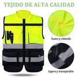 Breteil Chaleco de Seguridad Premium Chalecos de Alta Visibilidad Industrial Transpirable y Suave con Bolsillo Multiusos Amarillo-XXXL
