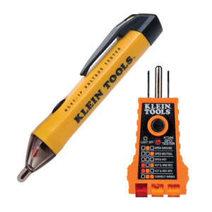 Klein Tools  Kit de probador eléctrico con bolígrafo de prueba de bajo voltaje sin contacto, probador de receptáculos GFCI, de 50 a 1000 V CA y CA, 2 piezas
