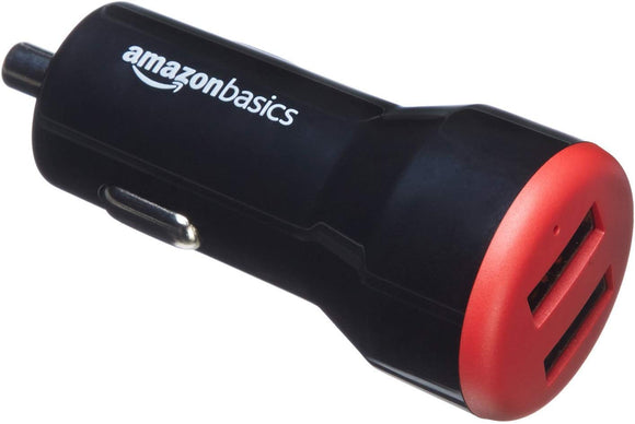 ▶Adaptador de cargador de coche USB de doble puerto para dispositivos Apple y Android, 4.8 amperios, 24 W, negro y rojo