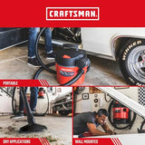 ▶CRAFTSMAN Aspiradora de Pared húmeda/Seca, montada en la Pared con Accesorios Craftsman  5 galones 5.0 Pico HP