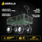 Carro de jardín de acero GOR400-COM con lados extraíbles, 400 libras. Capacidad, color verde Gorilla Carts -