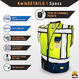 KwikSafety - Charlotte, NC - Chaleco de seguridad SHERIFF & SPECIALIST [Bolsillos multiusos y cinta de espina de pez] probado por ANSI OSHA, Azul | Clase 2 | Hombre, Medium