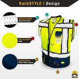KwikSafety - Charlotte, NC - Chaleco de seguridad SHERIFF & SPECIALIST [Bolsillos multiusos y cinta de espina de pez] probado por ANSI OSHA, Azul | Clase 2 | Hombre, Medium