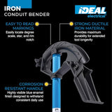 ▶ Dobladora de hierro dúctil para tubos de metal con mango para 1.25 pulgadas Tubos EMT. Cortadores y dobladoras