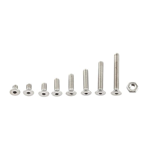 Tornillos de cabeza hexagonal de acero inoxidable 300pcs M2.5 A2 Perno con surtido de tuercas hexagonales, rosca completa, acabado sencillo (C: cabeza plana)