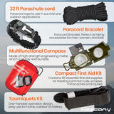 Azzcony Kit de Supervivencia y Primeros Auxilios de Emergencia + Torniquete - 250 Piezas para Mochila de Emergencia Go Bug out con Brújula, Linterna, Pala - Mochila Táctica Militar EDC (Army Blue)