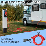 ▶ Cable de extensión para RV de 50 amperios, 30 pies, NEMA 14-50P/SS2-50R, bloqueo giratorio con adaptador de 30 M/50F, calibre 6/3+8/1, cable de extensión de alimentación para generador de RV/generador