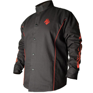 ▶ Black Stallion BSX® FR - Chaqueta de soldadura - Negro con llamas rojas - M