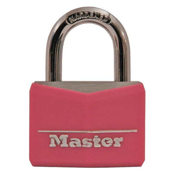 Master Lock Candado con llave de aluminio cubierto 146D, 1-9/16 pulgadas, rosa
