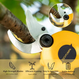 Tijeras de podar eléctricas de 21 V, 40 mm de diámetro de corte para jardinería, resistentes con juego de cuchillas de repuesto, 2 baterías y cargador