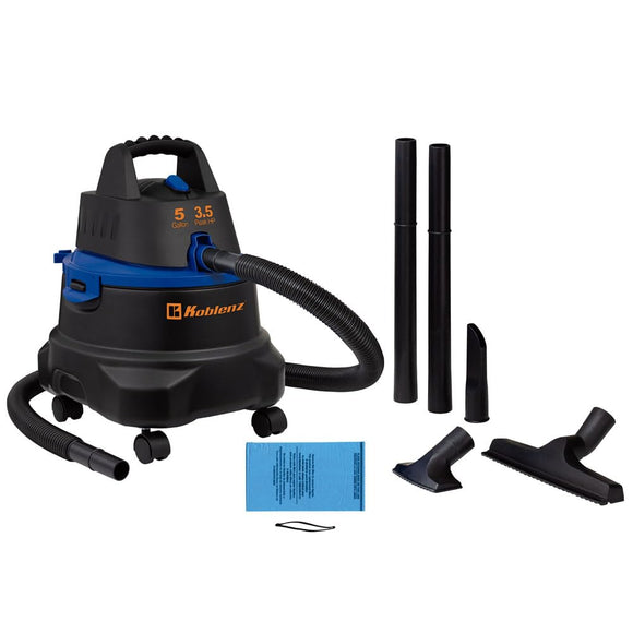 ▶ 💥Aspiradora Seco Mojado 3 en 1 con Sistema de Expulsión de Aire, Cable eléctrico y Accesorios, Tanque con Capacidad de 5 galones y Motor de 3.5 HP Koblenz WD-5 MA -