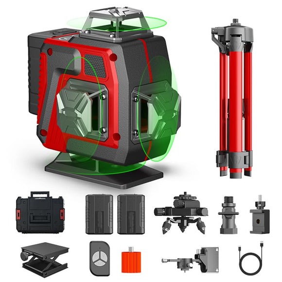 Nivel Láser Autonivelante 360° 16 Líneas Verde con Trípode,4D Nivelador,Nivel Láser de Hilo Cruzado Automático con Mando a Distancia,Soporte y Caja Herramientas,2 Aterías,Carga USB