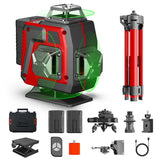Nivel Láser Autonivelante 360° 16 Líneas Verde con Trípode,4D Nivelador,Nivel Láser de Hilo Cruzado Automático con Mando a Distancia,Soporte y Caja Herramientas,2 Aterías,Carga USB