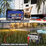 ▶ Cable de extensión para RV de 50 amperios, 30 pies, NEMA 14-50P/SS2-50R, bloqueo giratorio con adaptador de 30 M/50F, calibre 6/3+8/1, cable de extensión de alimentación para generador de RV/generador