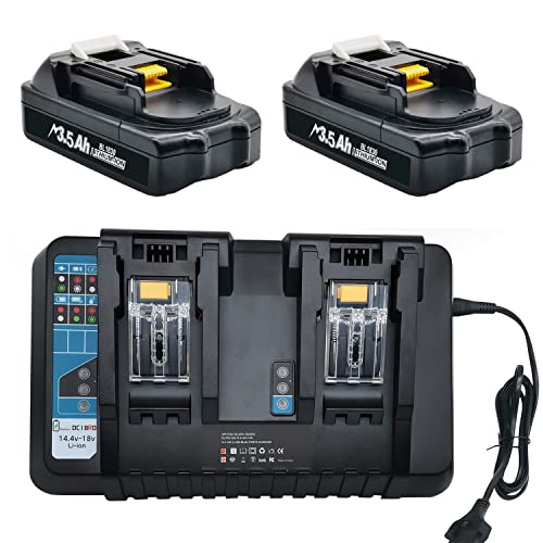 Batería BL1860B mejorada de 3,5    Ah y cargador DC18RD compatible con la batería Makita BL1860 BL1850 BL1850B BL1840 BL1840B BL1830 BL1830B BL1815B LXT400 de 18 voltios para herramientas POWTREE -