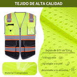 Chaleco Seguridad Industrial Chalecos Reflejante con Bolsillo Multiusos y Bandas Reflectantes Amarillo-M