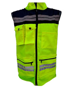 Chaleco Seguridad Ejecutivo Alta Visibilidad Reflejante (Azul Marino con Naranja, Mediano)
