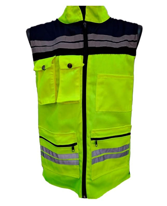 Chaleco Seguridad Ejecutivo Alta Visibilidad Reflejante (Azul Marino con Naranja, Mediano)