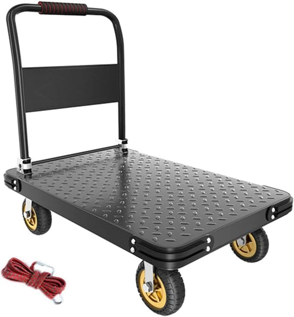 Carrito de Plataforma para Camión de 45*70*80CM, Carro de Plataforma Plegable con 5in Ruedas Giratorias,Capacidad de Carga 300 KG para Uso en Almacenes,Mudanzas,Compras,Hogar y Oficina（Negro）