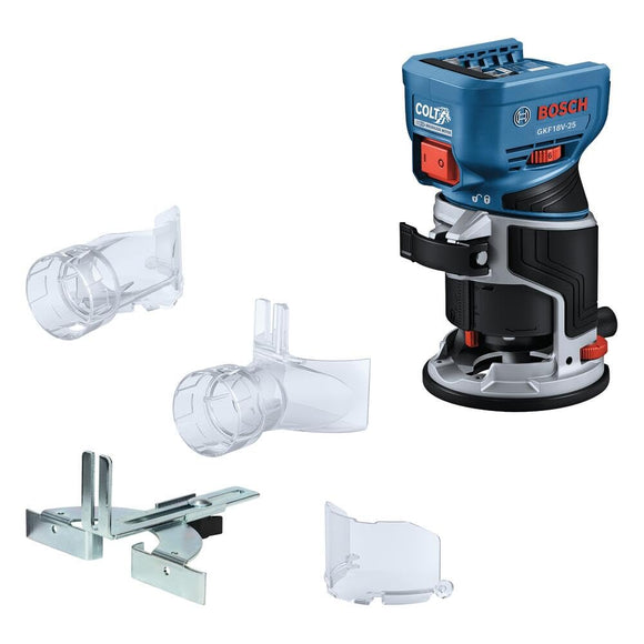 Routers de velocidad variable BOSCH 18V Brushless Colt™ Palm Router | Potencia y precisión inalámbricos para proyectos de carpintería – Incluye sistema de extracción de polvo y control de velocidad variable (herramienta
