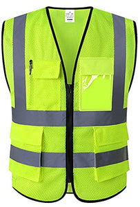 XIAKE - Chaleco reflectante de seguridad para hombres y mujeres, chaleco de alta visibilidad, clase 2, con bolsillos, cumple con las normas ANSI, Malla Naranja-B525, 3X-Large