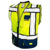 KwikSafety - Charlotte, NC - Chaleco de seguridad SHERIFF & SPECIALIST [Bolsillos multiusos y cinta de espina de pez] probado por ANSI OSHA, Azul | Clase 2 | Hombre, Medium