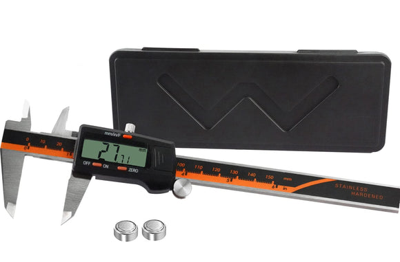 CALIBRADOR DIGITALl Calibrador de Pantalla,0 - 6/ 0 - 150mm Vernier Digital Inoxidable con Pantalla LCD Grande，Conversiones de Medición para Pulgadas, Milímetros y Fracciones，Alta Precisión Calibrador Digital
