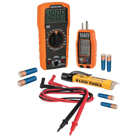 Klein Tools  Kit de prueba eléctrica con multímetro digital y probadores | Medición precisa de voltaje y corriente | Linterna y pantalla LCD | Multímetro | Probador de corriente