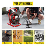 ▶ Máquina limpiadora de drenaje, máquina de limpieza de drenaje de 75 pies x 3/8 pulgadas, se adapta a tubos de 2 a 4 pulgadas, limpiador portátil de barrena de drenaje con 4 cortadores