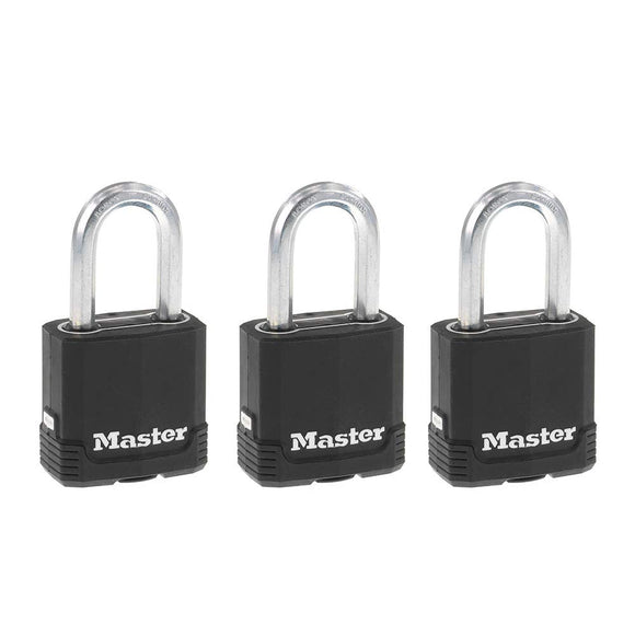 Magnum Candado laminado, 4.7 cm de ancho, acero de 0.8 cm Master Lock M115XQLFCCSEN, 3.81 cm de distancia al grillete, paquete de 4, Paquete de 3, 1-1/2 Inch Shackle, Covered
