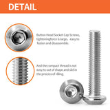 ▶ Tornillos de cabeza de botón M6 x 20 mm, 25 mm, 30 mm, 35 mm, 40 mm, tornillos de cabeza de botón 304, tornillos métricos Allen hexagonales, totalmente roscados a máquina, kit surtido de 50 unidades