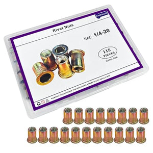 Kit de tuerca de remache 1/4 20 – Kit de tuerca de remache remache roscado de acero al carbono Kit de tuerca de inserción roscada de cabeza plana (1/4-20 tuerca de remache 115P)