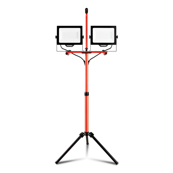 Luz LED de trabajo de doble cabeza, soporte de trípode ajustable de 6 pies, 20.000 lúmenes, 200 W, cable de alimentación aprobado por UL, cuerpo de aluminio duradero, resistente al agua