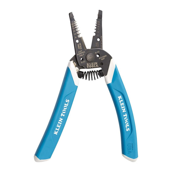 Klein Tools  Pelacables y cortador, para cable trenzado sólido de 8-18 AWG y 10-20 AWG, azul/blanco