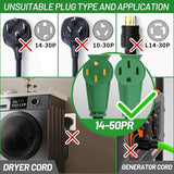 ▶ Cable de extensión RV/EV de 50 amperios para exteriores con mango de agarre, cable de alimentación flexible resistente calibre 6/3+8/1 STW de 4 puntas RV impermeable, NEMA 14-50P a 14-50R,