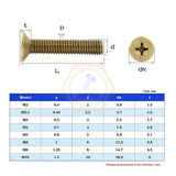 200 tornillos de cabeza plana de latón M3 x 6 mm, tornillos de cabeza avellanada Phillips