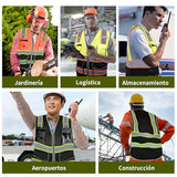 Chaleco Seguridad Industrial Chalecos Reflejante con Bolsillo Multiusos y Bandas Reflectantes Amarillo-M